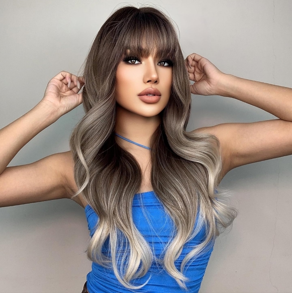 Ash Blonde Wigs with Bangs